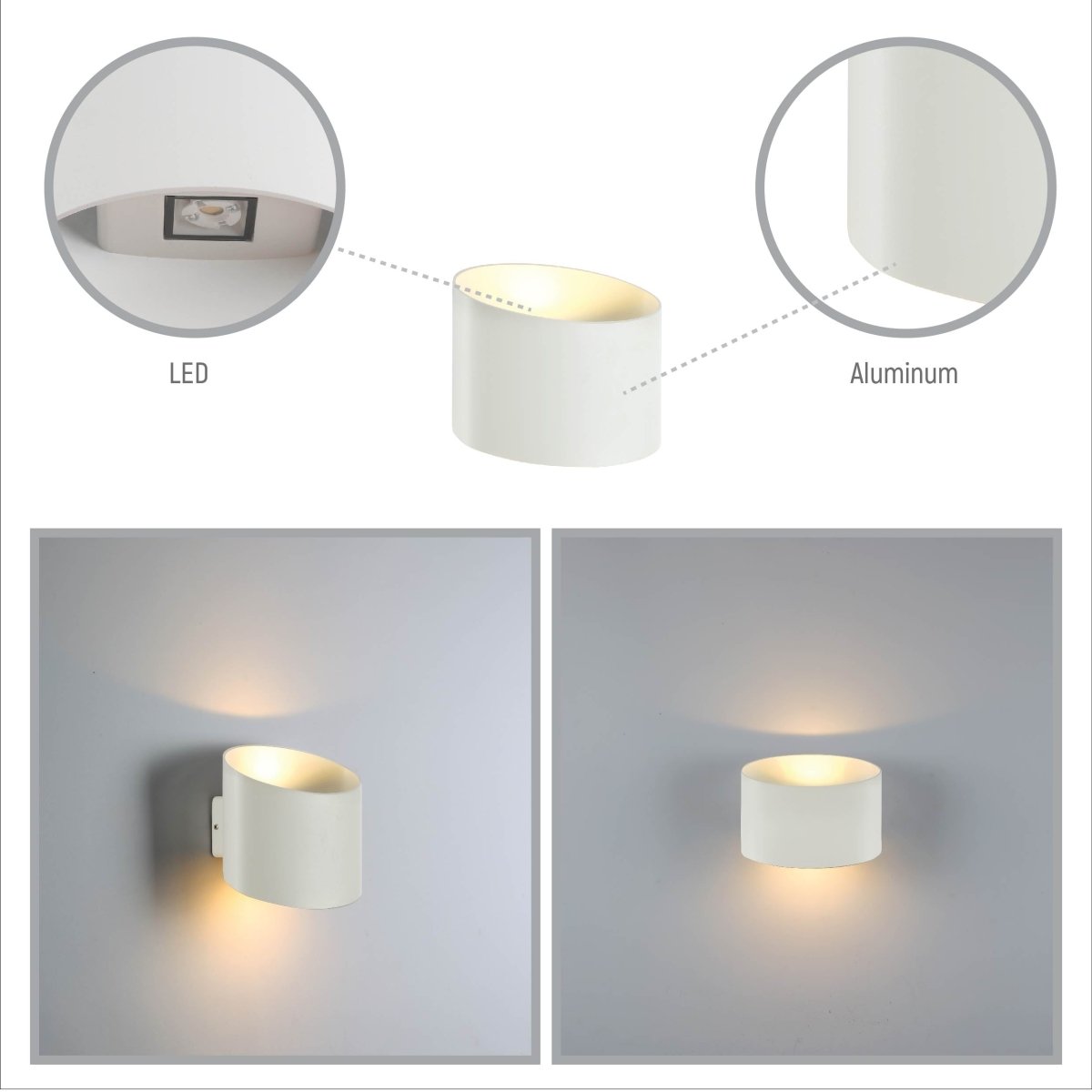 Close up shots of White Oblique Cylinder Up Down Outdoor Modern LED Wall Light | TEKLED 182-03382
