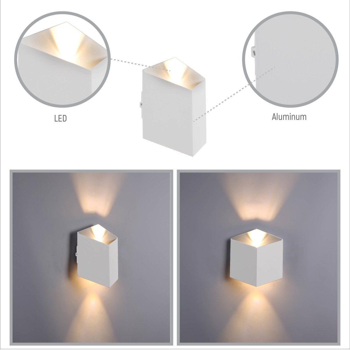Close up shots of White Cuboid Up Down Outdoor Modern LED Wall Light | TEKLED 182-03384