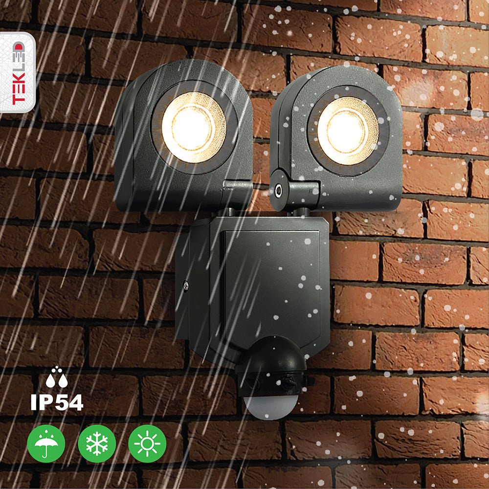 Illustration of weatherproof of Wall-A Double Head Security Floodlight with PIR Sensor 20W Cool White 4000K