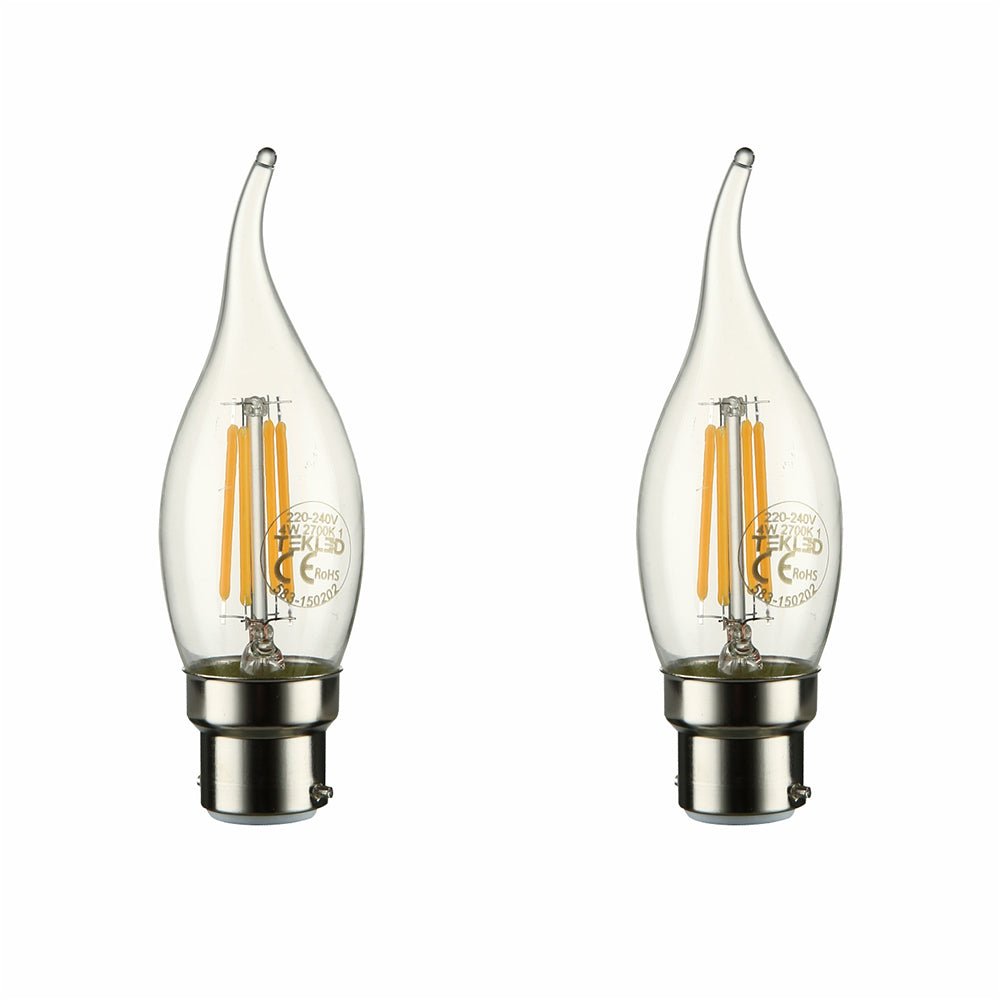 Main image of LED Dimmable Filament C35 Candle Bulb B22 Bayonet Cap 4W Pack of 2 Warm White