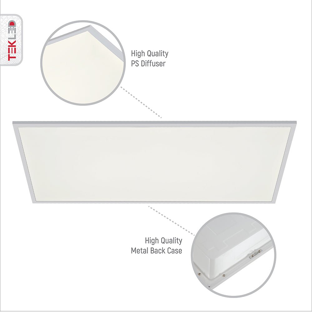 Close up of metal case and diffuser of LED Backlit Panel Light 58W 6000Lm 4000K Cool White 1200x600 2x4ft Non-Flickering