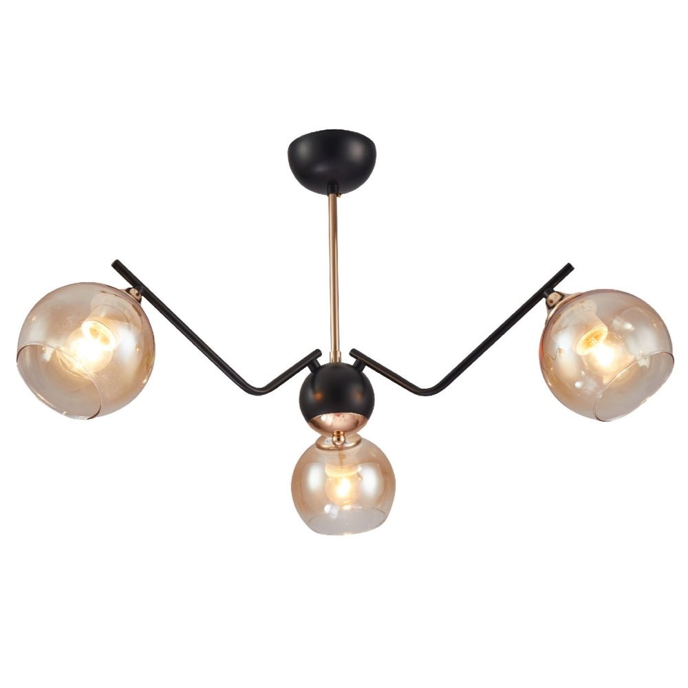 TEKLEDSemi-Flush Ceiling LightAmber Cone Glass Black Gold Metal Spider Semi Flush Ceiling Light159-171823 Lamp1