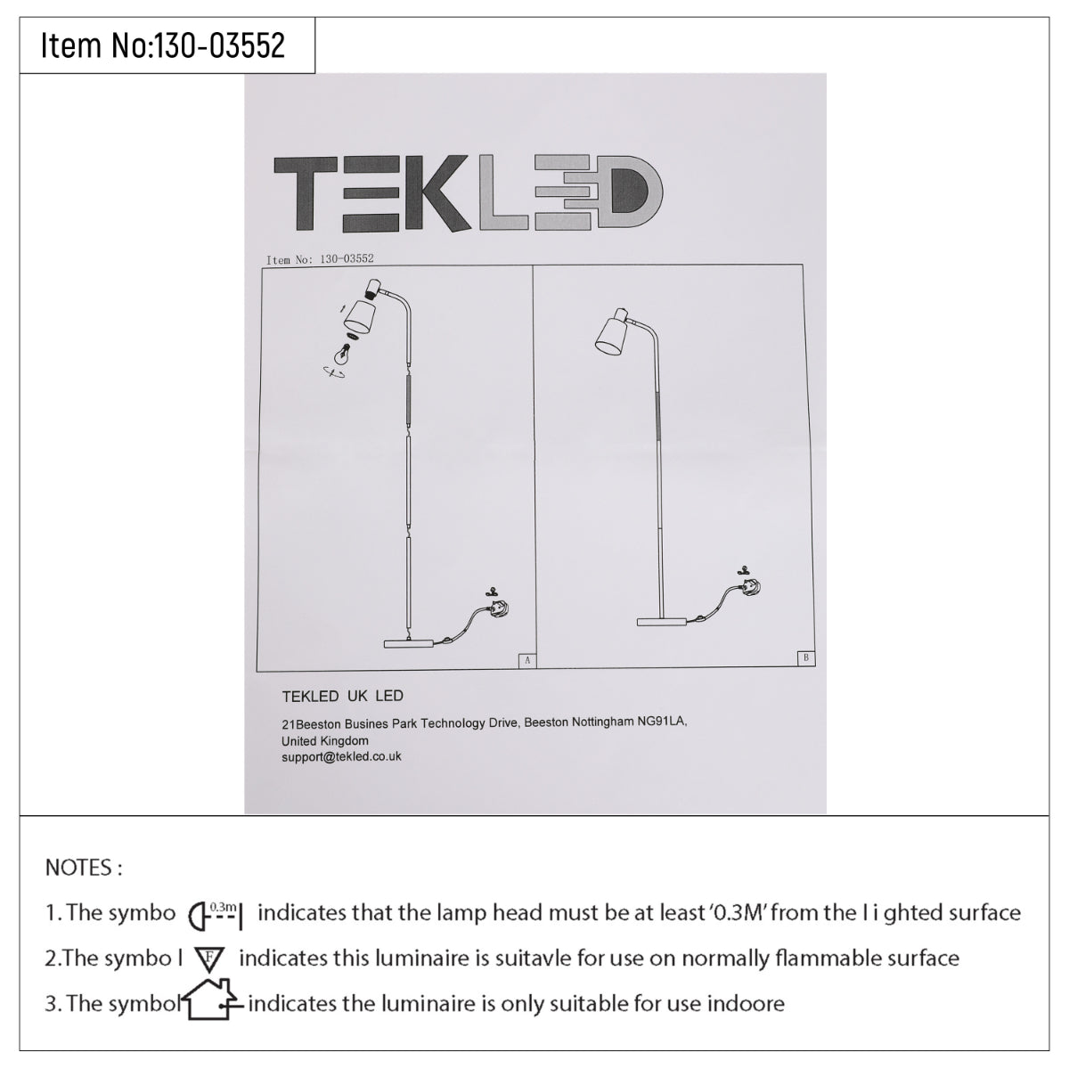 Technical specs of Bend Design Floor Lamp with Gold Accents - E27 130-03552