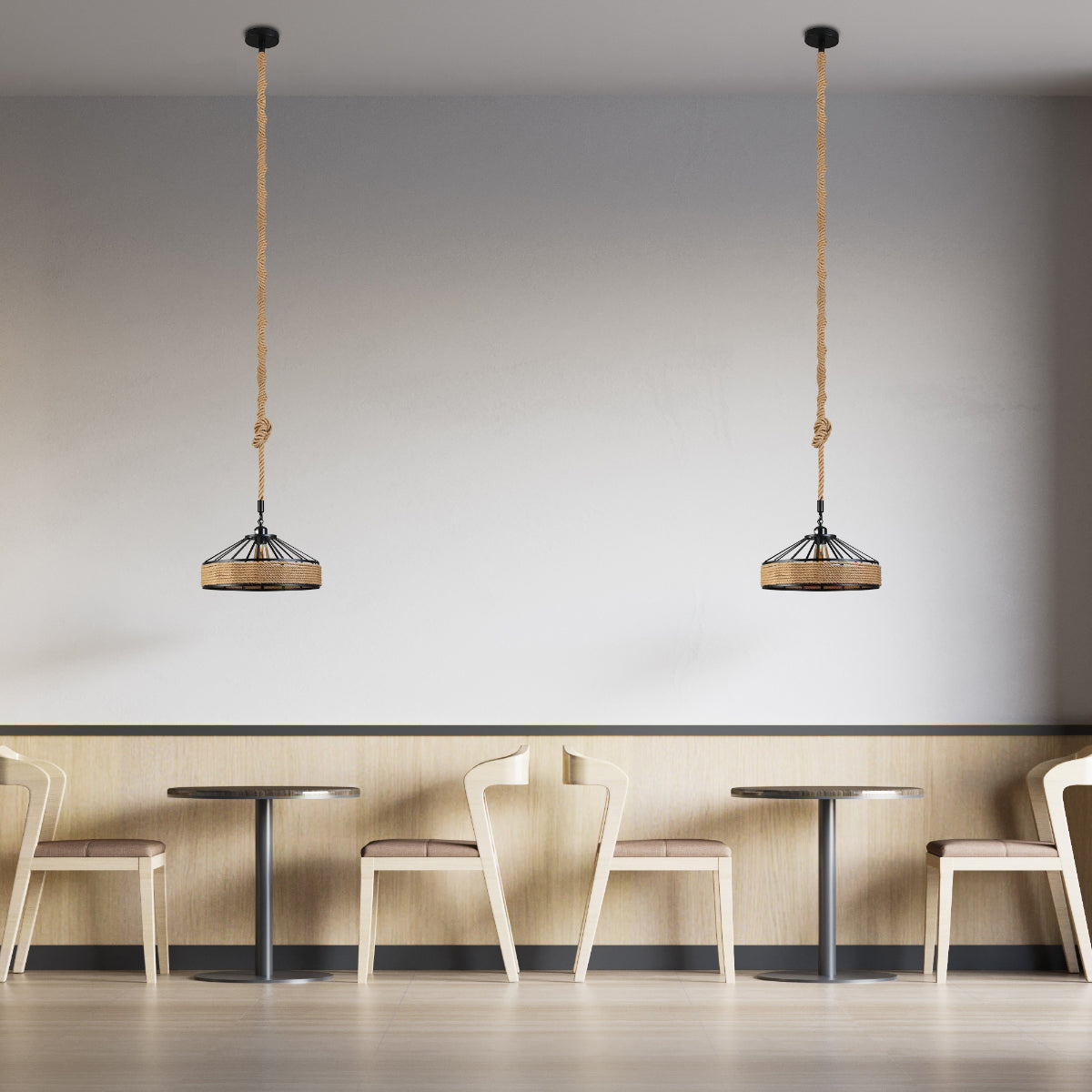 Black Metal Hemp Rope Cage Pendant Ceiling Light E27 159-18124 in play