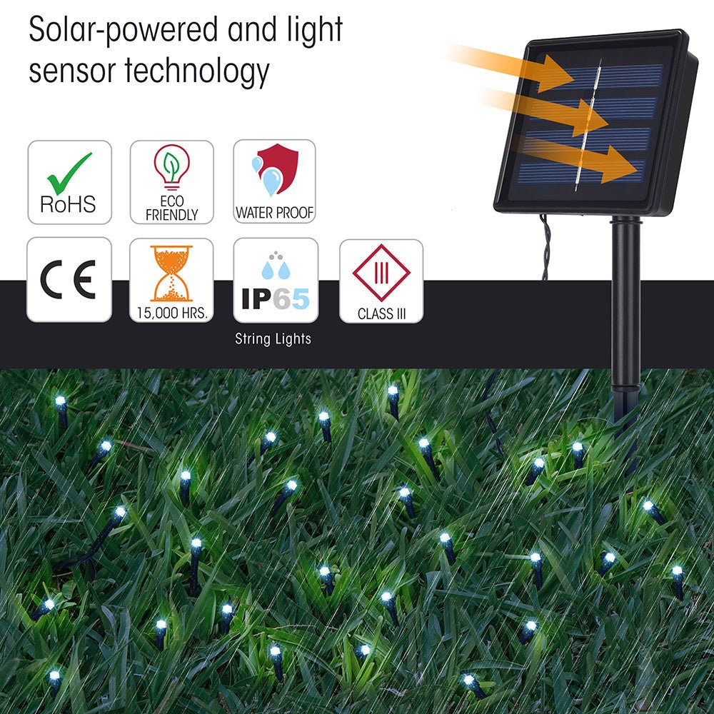 Outdoor use and features of Canopus Solar 200 LEDs 22m Cool White LED String Light warm white o multi-colour