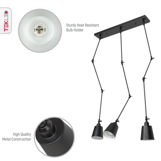 Close up shots of Black Metal Hinged Cone Ceiling Light with 3xE27 Fitting | TEKLED 159-17040