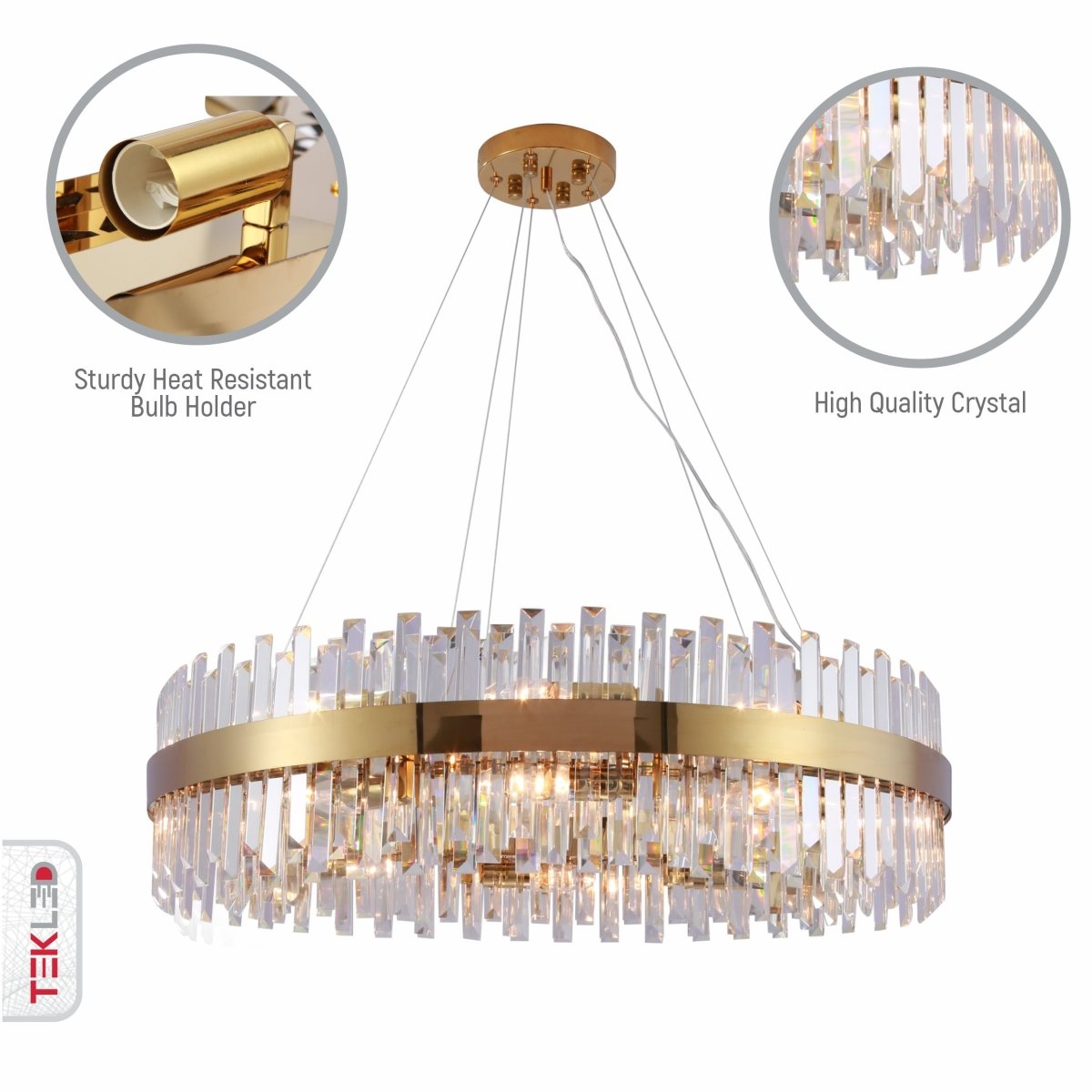 Close up shots of Coffin Crystal Gold Metal Chandelier D800 with 20xE14 Fitting | TEKLED 156-19560