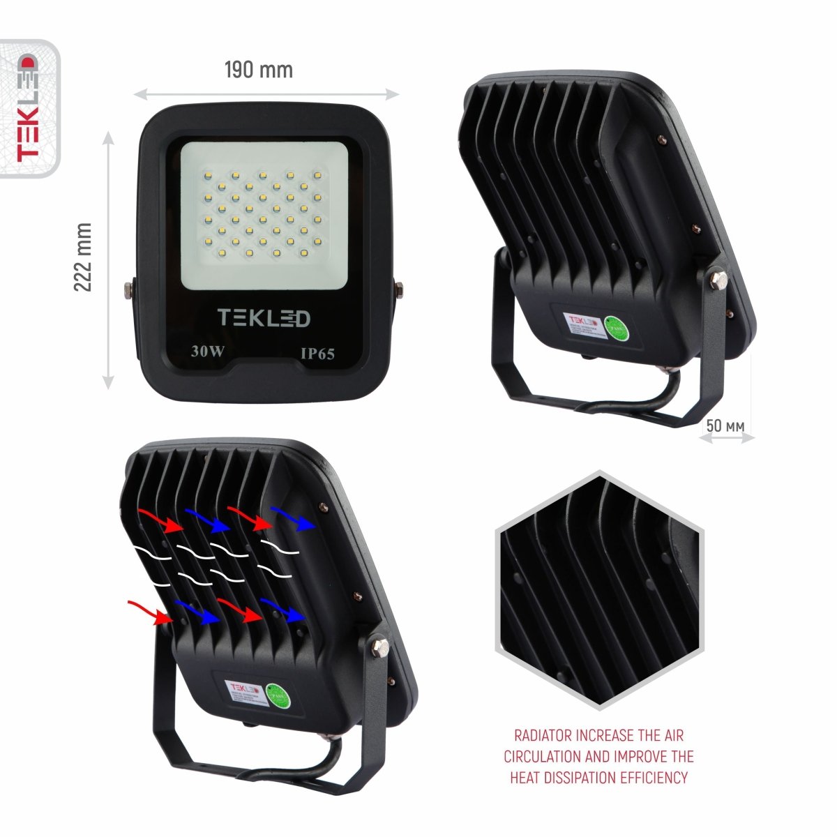 Close up shots of LED Floodlight SMD 3030 Uk 30W Cool White 4000K IP65 | TEKLED 224-03278