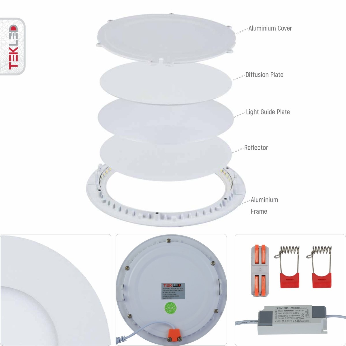 Features of downlight led round slim panel light 12w 3000k warm white d170mm