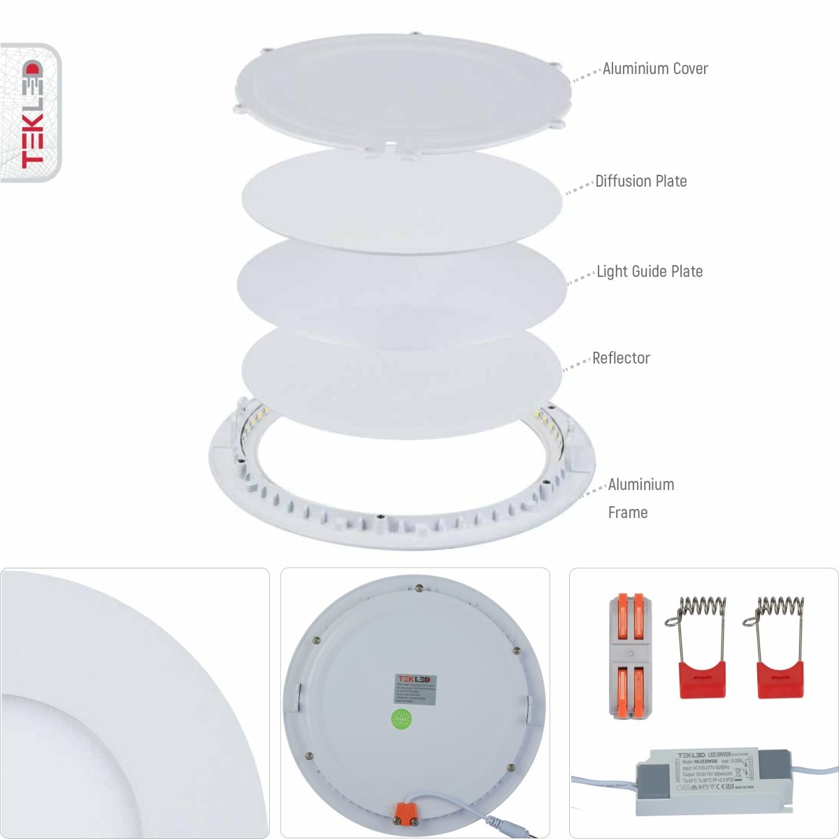 Features of downlight led round slim panel light 18w 3000k warm white d220mm