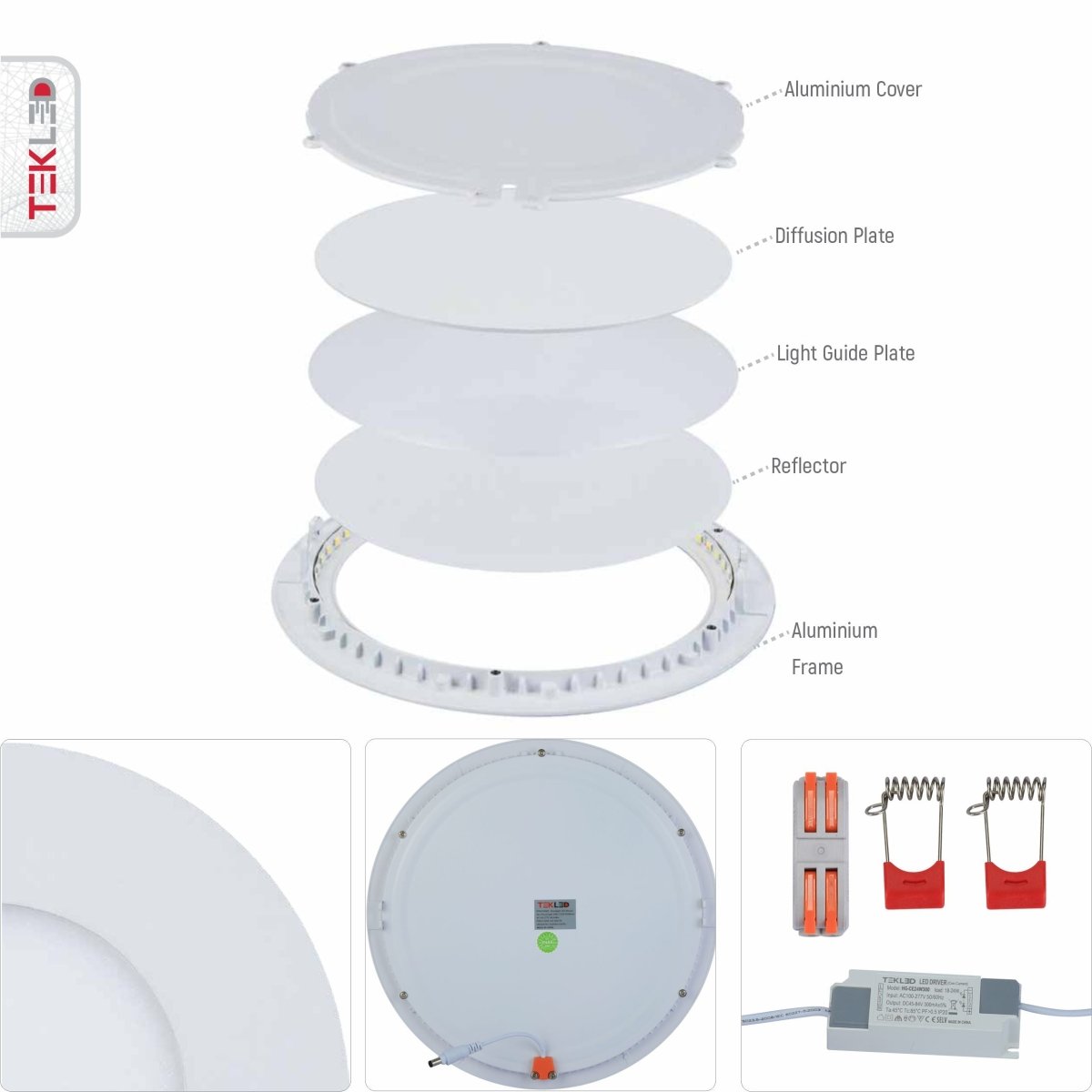 Features of downlight led round slim panel light 24w 5700k cool daylight d300mm