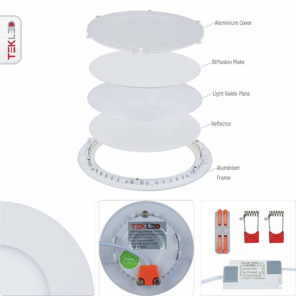 Features of downlight led round slim panel light 3w 3000k warm white d85mm
