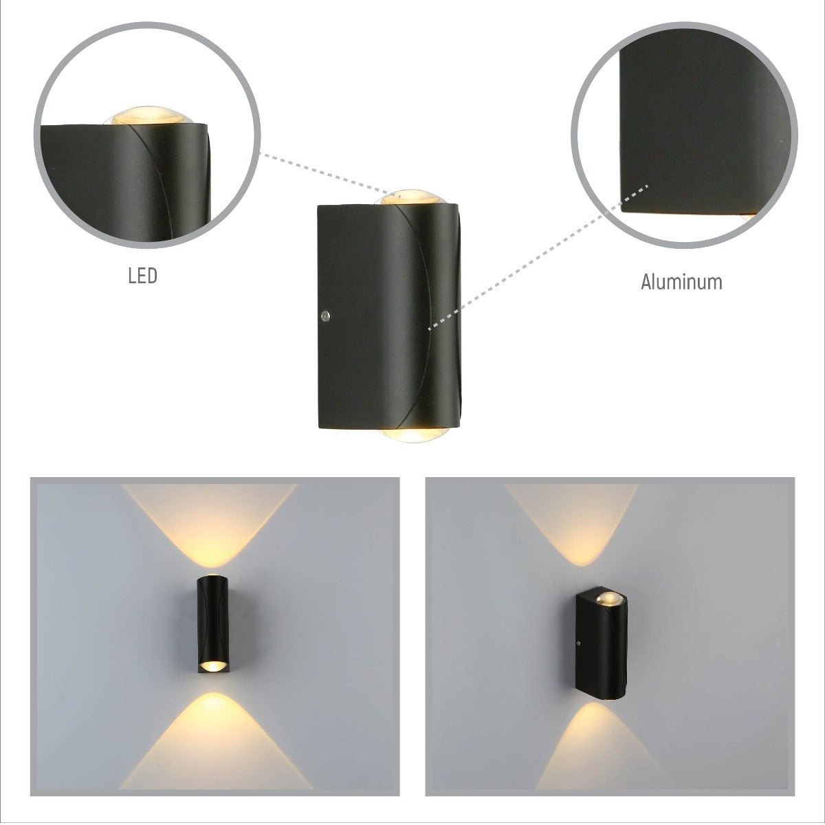 Detailed shots of Black Corrugated Up Down Outdoor Modern LED Wall Light | TEKLED 183-03324
