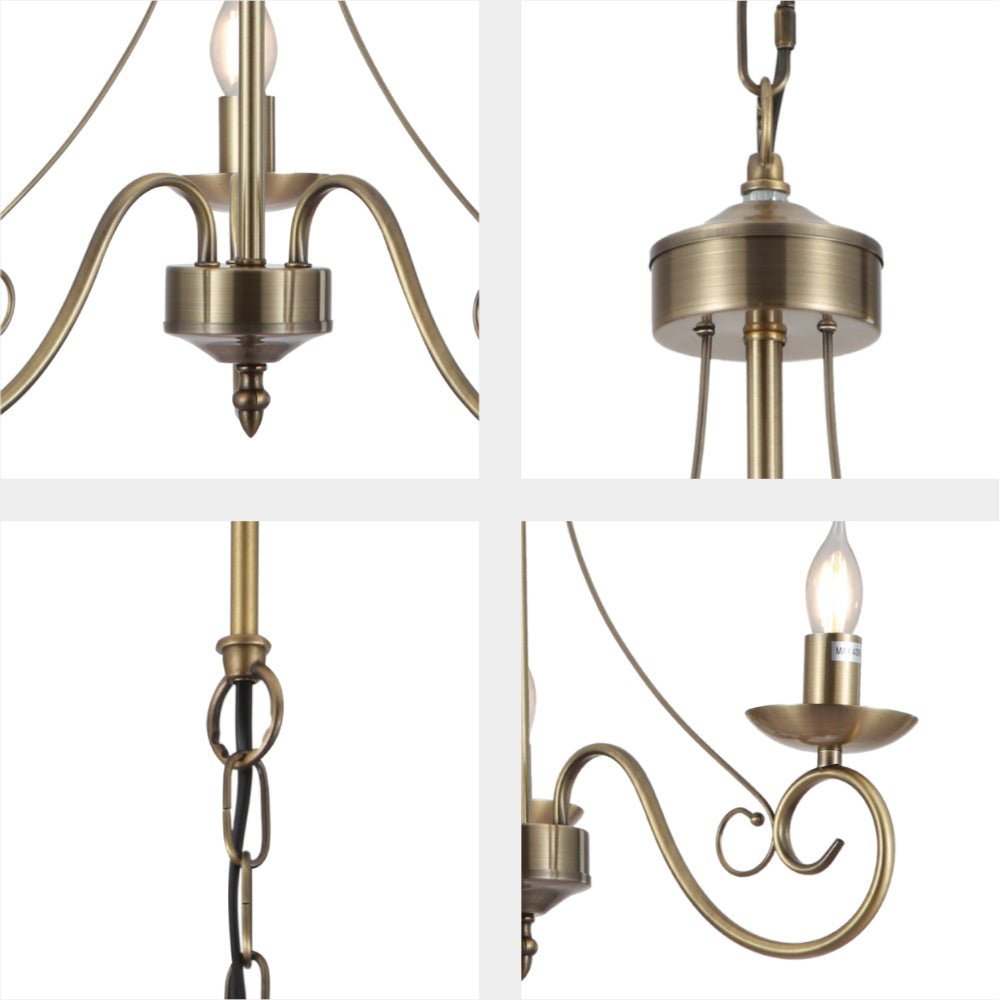 Detailed shots of Candle Vintage Antique Brass French Chandelier Ceiling Light 3xE14 | TEKLED 152-17618