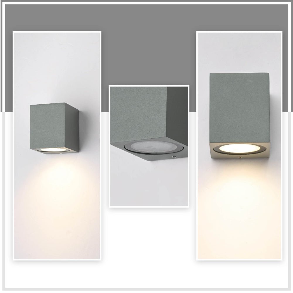 Detailed shots of Cubioid Wall Lamp IP44 Grey with GU10 Fitting | TEKLED 182-03351