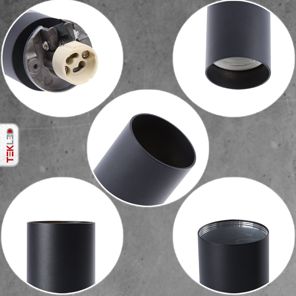 Detailed shots of Cyclinder Downlight Black Surface Mount with GU10 Fitting | TEKLED 172-03020