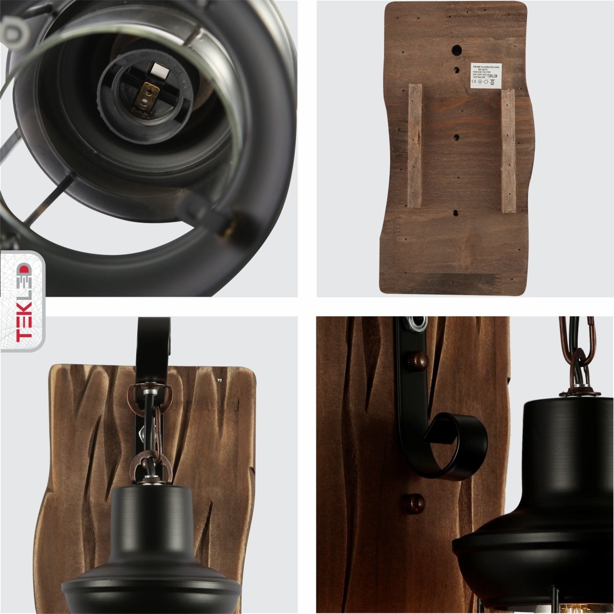 Detailed shots of Iron and Wood Glass Cylinder Wall Light E27 | TEKLED 159-17850