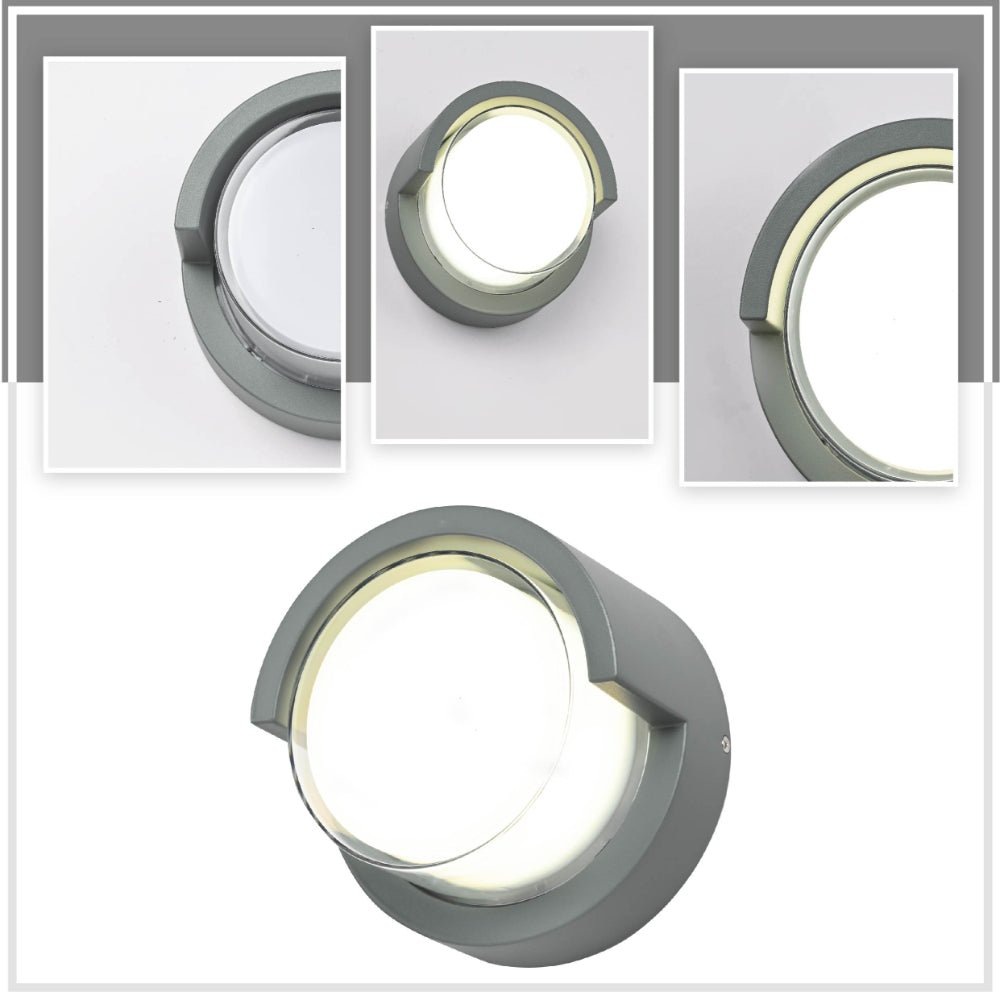Detailed shots of LED Diecast Aluminium Round Hood Wall Lamp 12W Cool White 4000K IP54 Anthracite Grey | TEKLED 182-03354