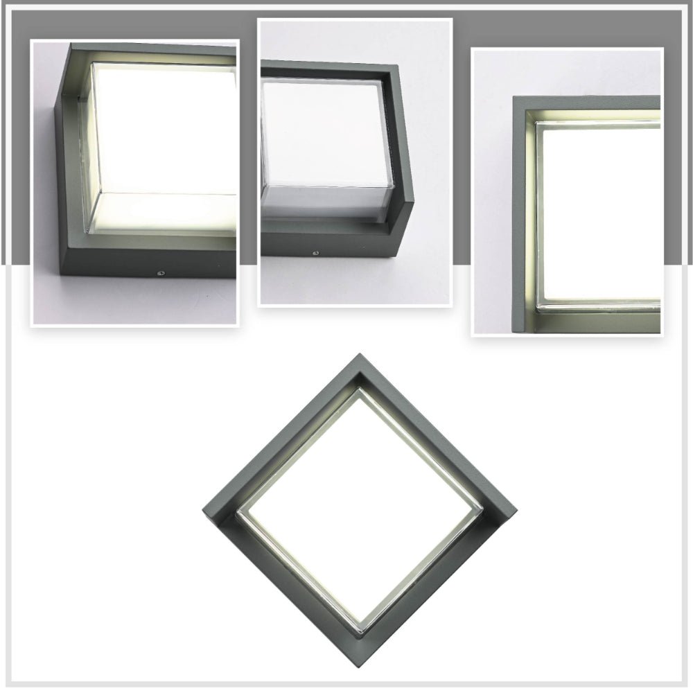 Detailed shots of LED Diecast Aluminium Square Hood Wall Lamp 12W Cool White 4000K IP54 Anthracite Grey | TEKLED 182-03357