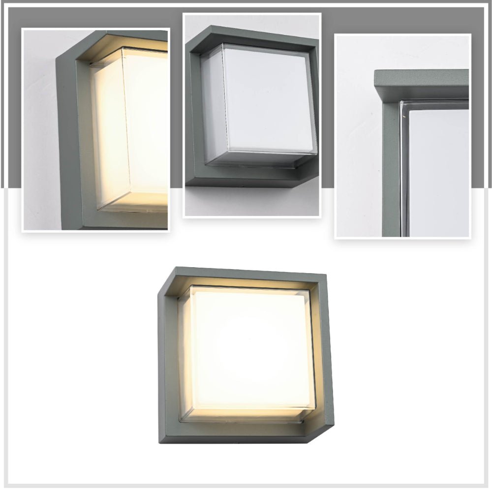 Detailed shots of LED Diecast Aluminium Square Hood Wall Lamp 12W Warm White 3000K IP54 Anthracite Grey | TEKLED 182-03356