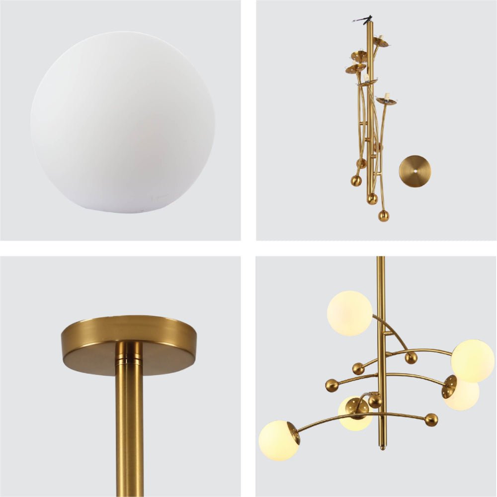 Detailed shots of Mace Opal Globe Glasses Gold Metal Sputnik Chandelier Ceiling Light with 5xG9 Fittings | TEKLED 158-19712