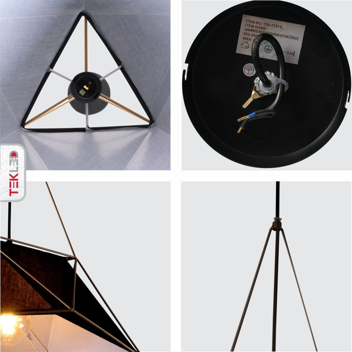 Detailed shots of Murcielago Black Metal Pendant Light with E27 Fitting | TEKLED 159-17378