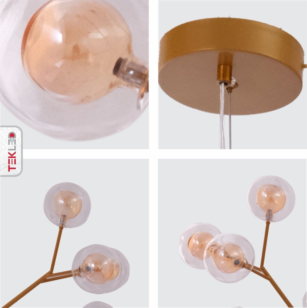 Detailed shots of Neuron Model Gold and Amber Chandelier with 27xG4 Fittings | TEKLED 158-19616