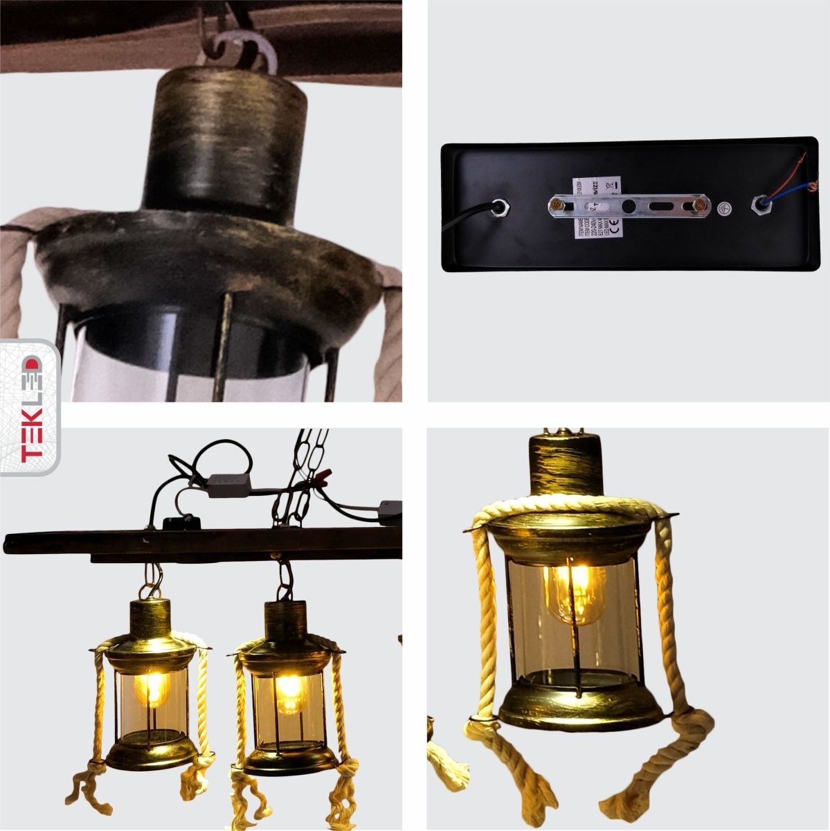 Detailed shots of Sailor Wood Board Marine Island Chandelier with 6xE27 Lamp and 3 LED Light | TEKLED 150-18101