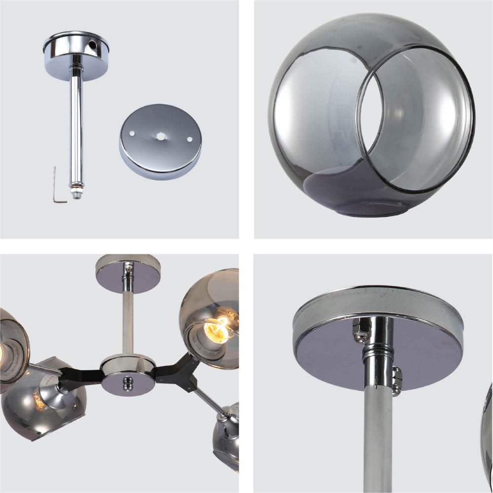 Detailed shots of Smoky Barrel Glass Chrome Metal Body Sputnik Modern Ceiling Light with E27 Fittings | TEKLED 159-17692