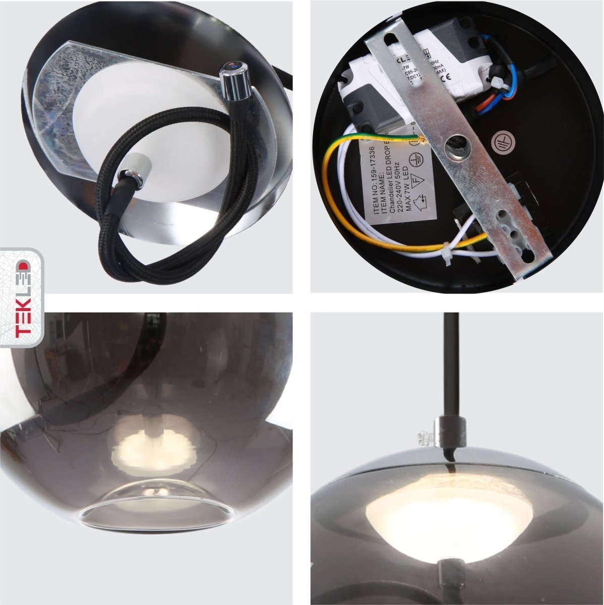 Detailed shots of Smoky Glass Globe Pendant Light S with Built-in LED 4.5W | TEKLED 159-17336