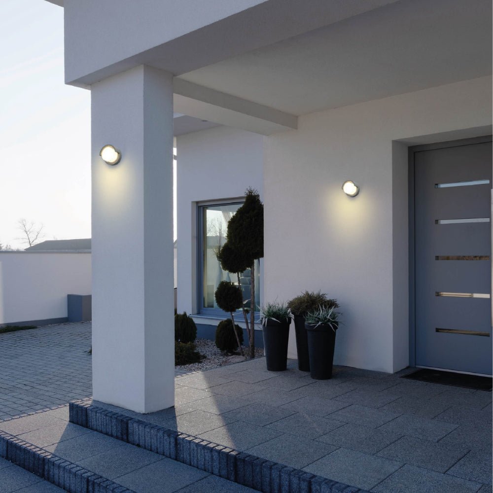 exterior application of LED Diecast Aluminium Round Hood Wall Lamp 12W Warm White 3000K IP54 Anthracite Grey | TEKLED 182-03352