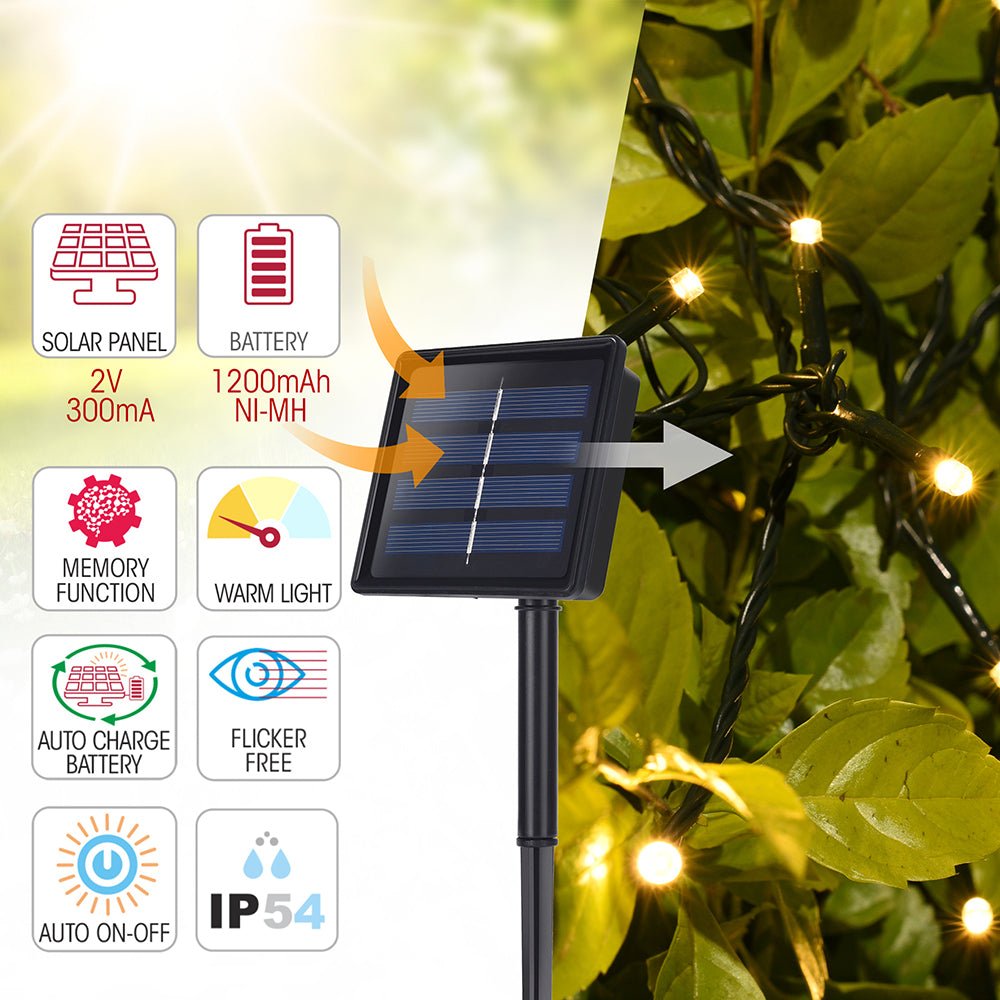 Use and features of Canopus Solar 200 LEDs 22m Warm White LED String Light