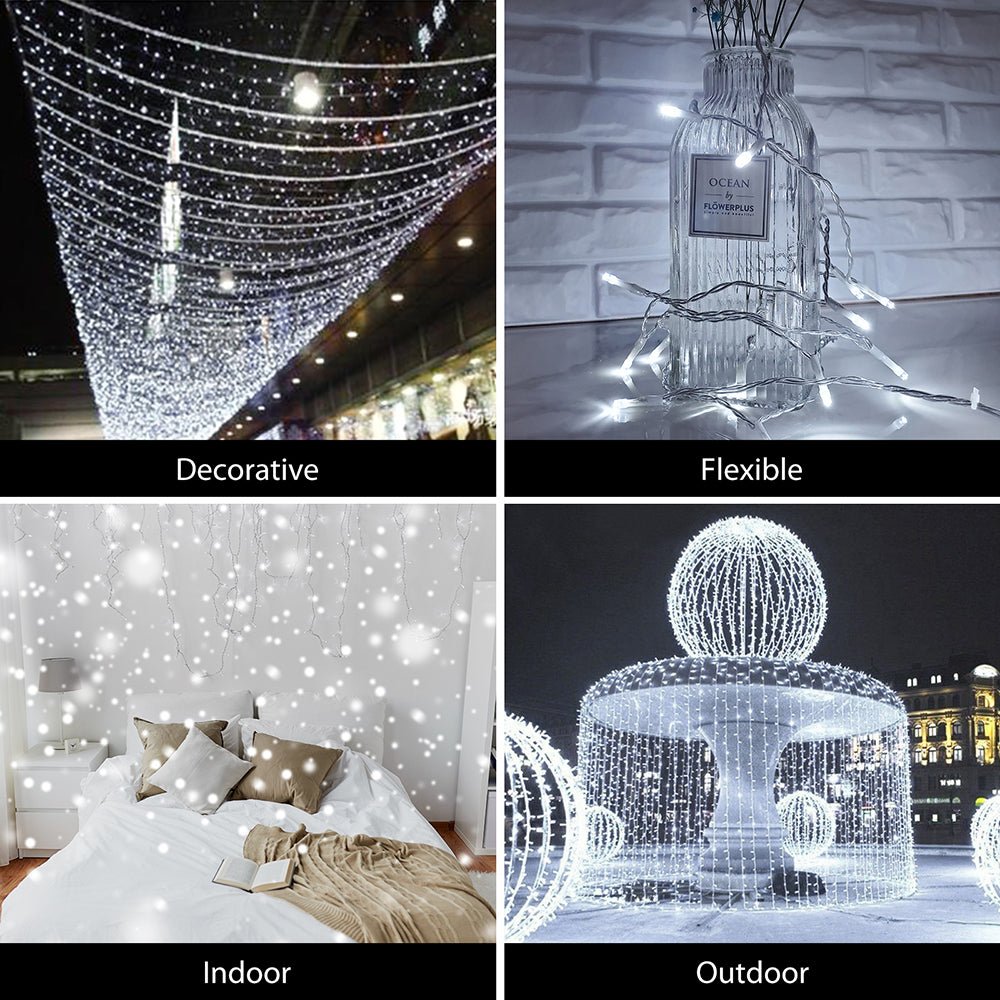 Indoor and outdoor use of Crater LED String Light 200 LEDs 25m with Power Adaptor Cool White LED String Light