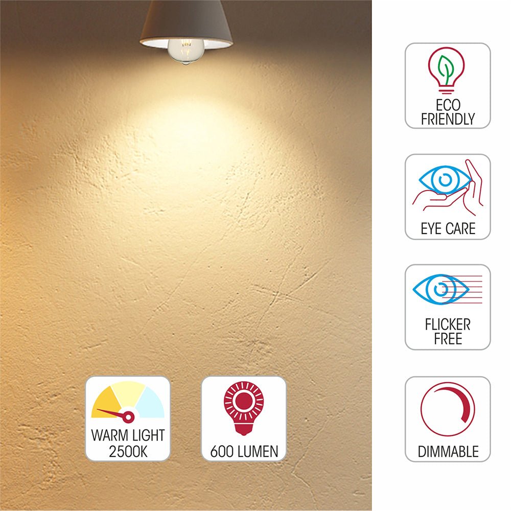 Light specs of led dimmable filament bulb edison st64 e27 edison screw 6w 600lm warm white 2400k amber pack of 2