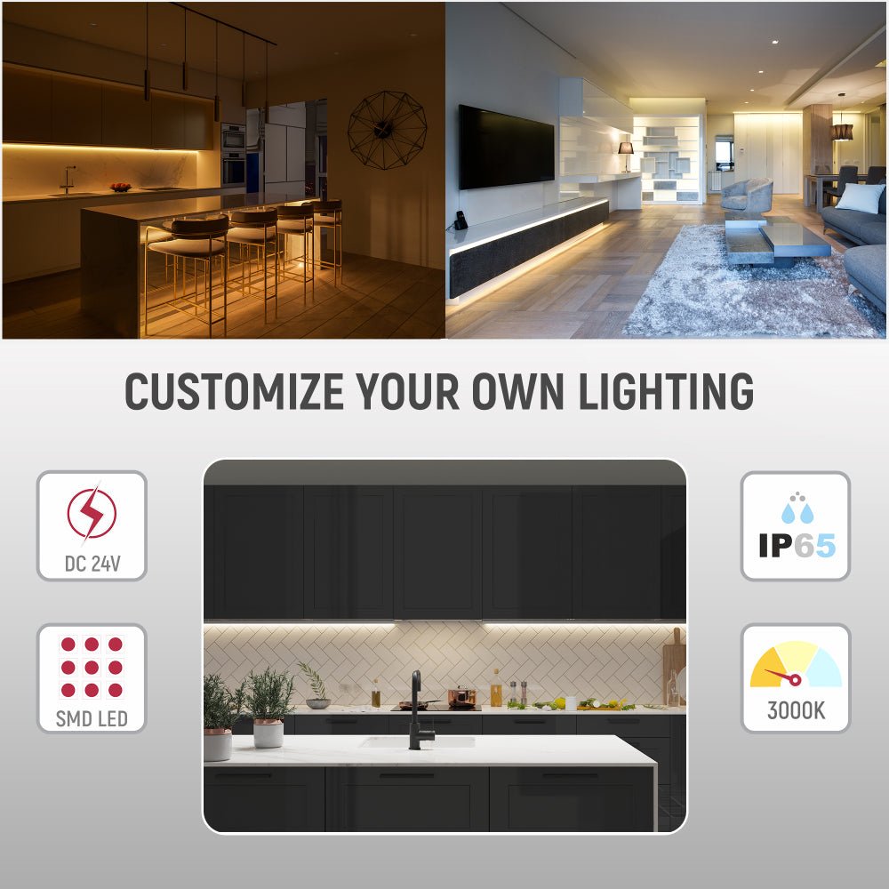 Furniture lighting application of LED Strip Light 120pcs 2835 LED 5W 1A 24Vdc 10mm 5m IP65 Waterproof 3000K Warm White 4000K Cool White 6500K Cool Daylight | TEKLED 582-032730