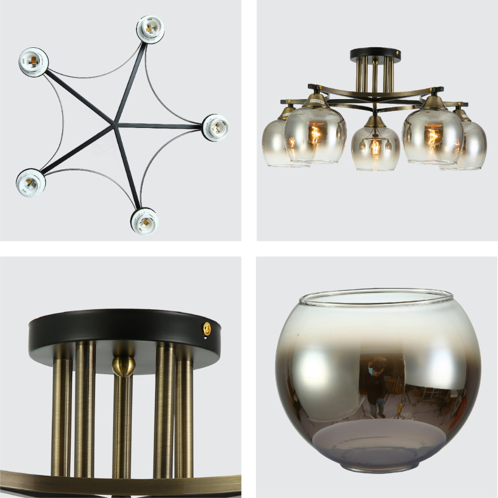 Details of Geometric Starburst Faded Smoky Grey Globe Black & Bronze Ceiling Light | TEKLED 159-179985