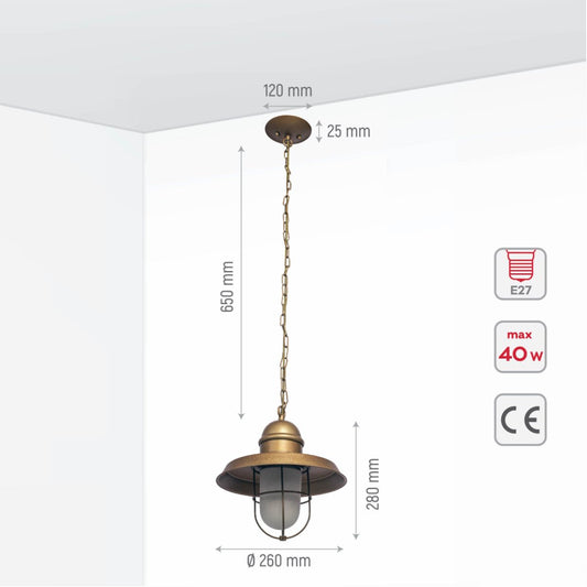 Size and specs of Bronze Metal Opal Glass Caged Step Pendant Ceiling Light with E27 | TEKLED 150-17100