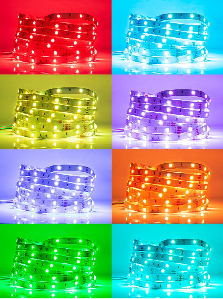 Variety of colours available in Holiday 5m Smart RGB LED Strip Light 150 LEDs SMD5050 DC12V IP20 25W 2A Adaptor Wi-Fi Alexa Google Assistant Music with Remote controler