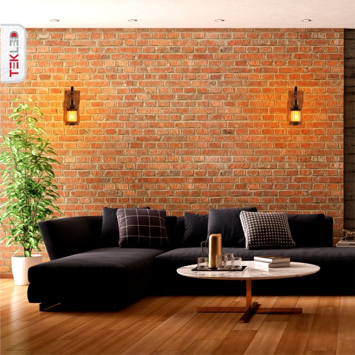 More interior usage of Iron and Wood Glass Cylinder Wall Light E27 | TEKLED 159-17850