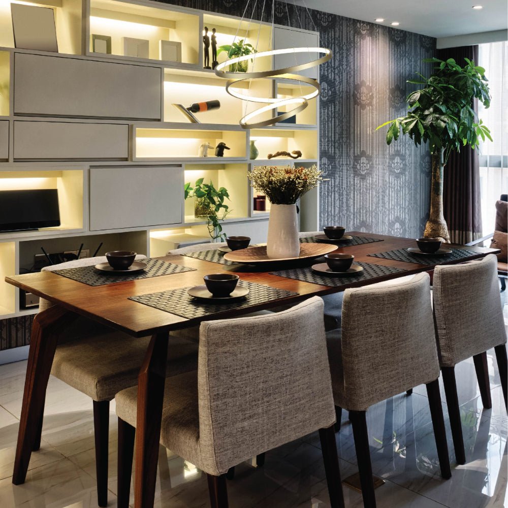 More interior usage of LED Triple Circle Gold Finishing 90W 4000K Natural Cool White Modern Contemporary Nordic Scandinavian Pendant Ceiling Light D500 | TEKLED 158-19826