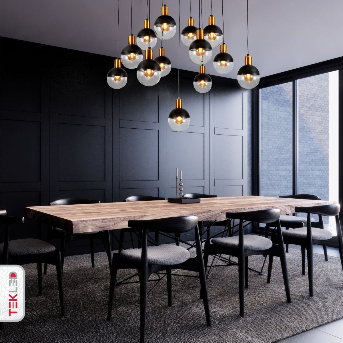 Indoor usage of Clear Black Globe Glass Modern Nordic Chandelier with 13xG9 Fitting | TEKLED 158-19570
