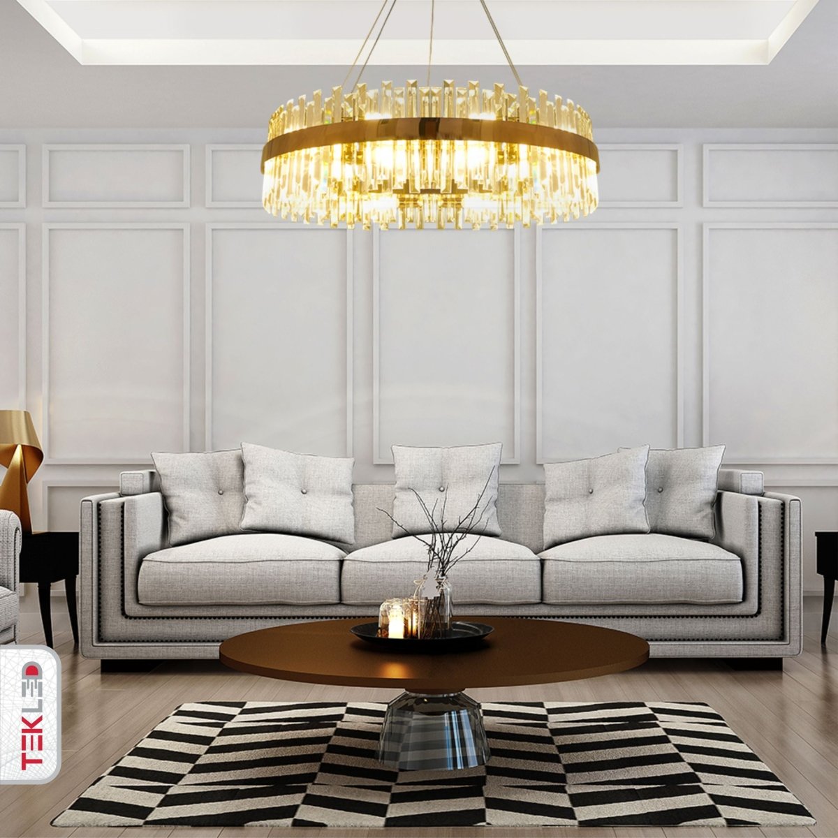 Indoor usage of Coffin Crystal Gold Metal Chandelier D800 with 20xE14 Fitting | TEKLED 156-19560