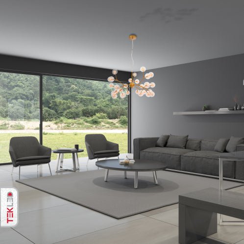 Indoor usage of Neuron Model Gold and Amber Chandelier with 27xG4 Fittings | TEKLED 158-19616
