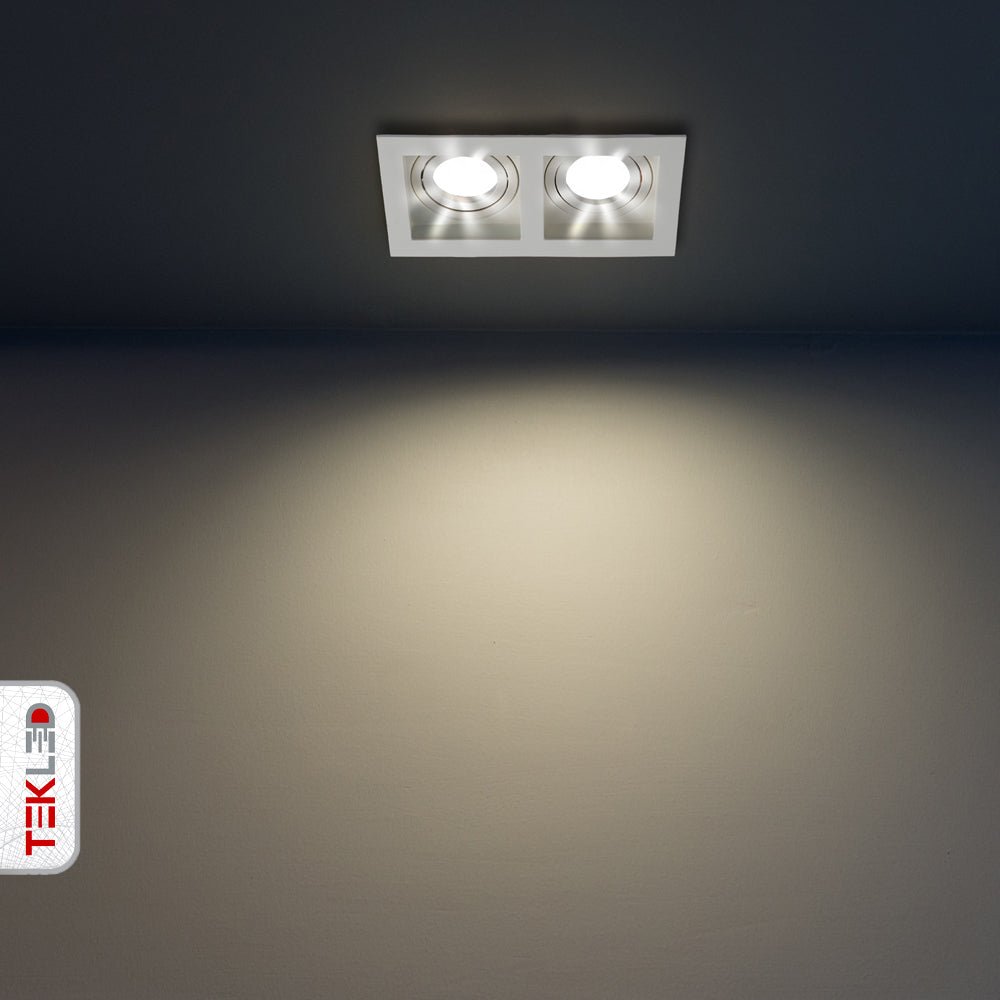 Indoor usage of Rectangle Recessed Tilt Downlight White with 2xGU10 Fitting | TEKLED 165-03886