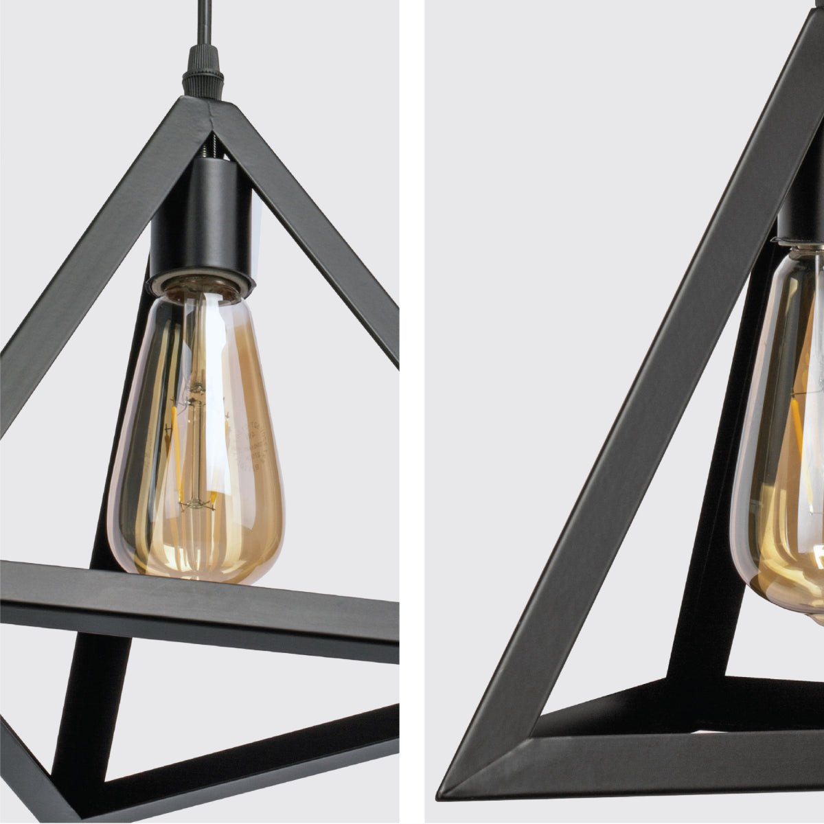 Detailed shots of Black Metal Pyramid Cage Pendant Ceiling Light with E27 | TEKLED 150-17948