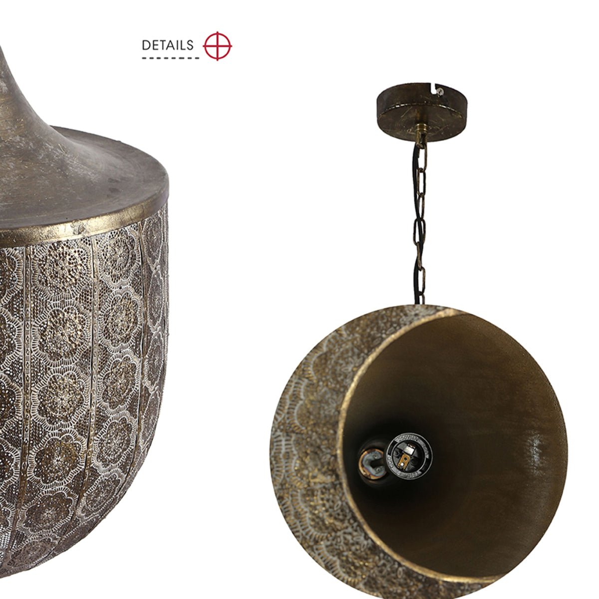 Detailed shots of Brown Gold Metal Bowl Pendant Ceiling Light with E27 | TEKLED 150-18050