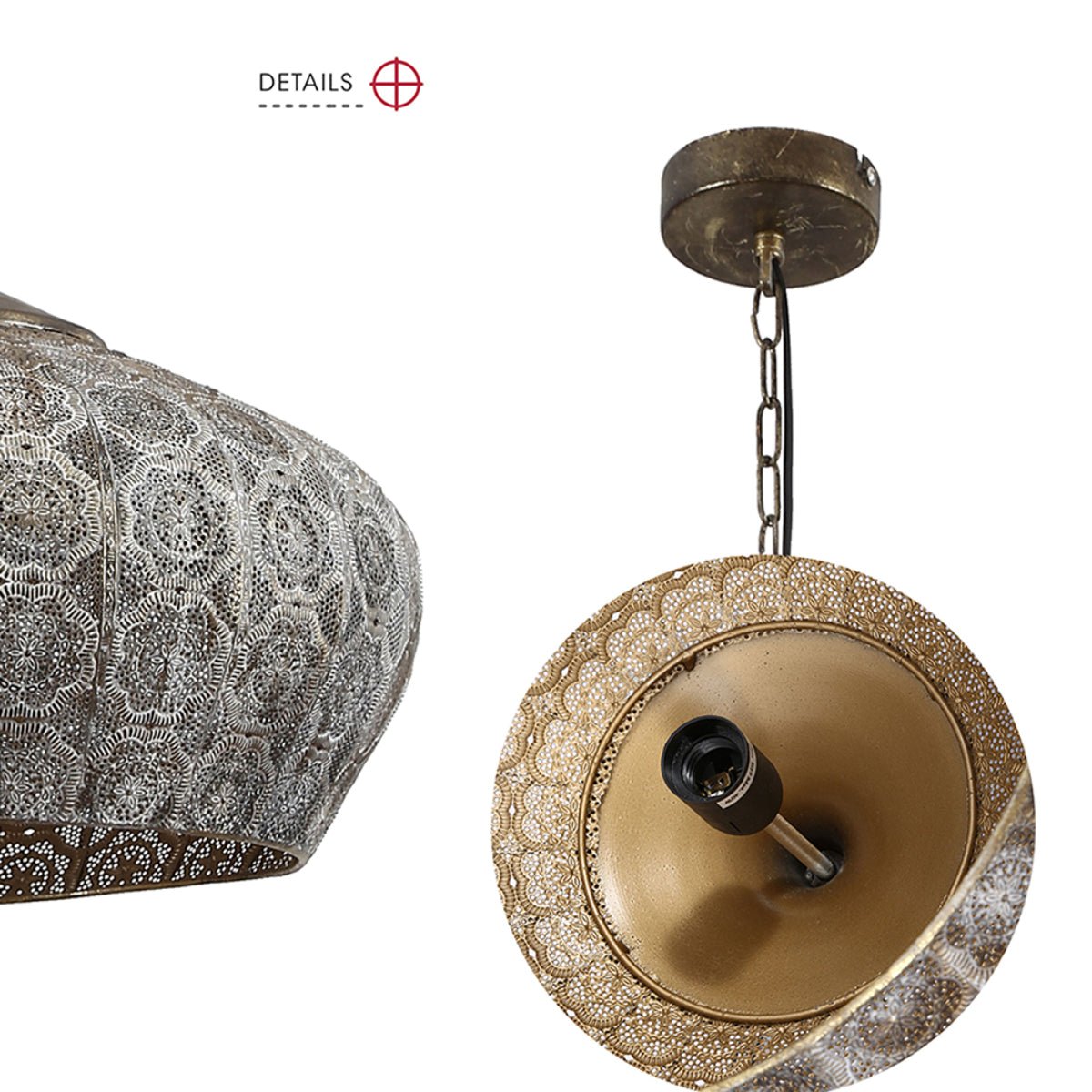 Detailed shots of Brown Gold Metal India Dome Pendant Ceiling Light with E27 | TEKLED 150-18051