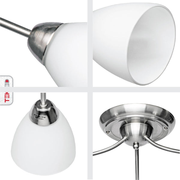 Detailed photo of white glass chrome semi-flush ceiling light with 3xE27 fitting