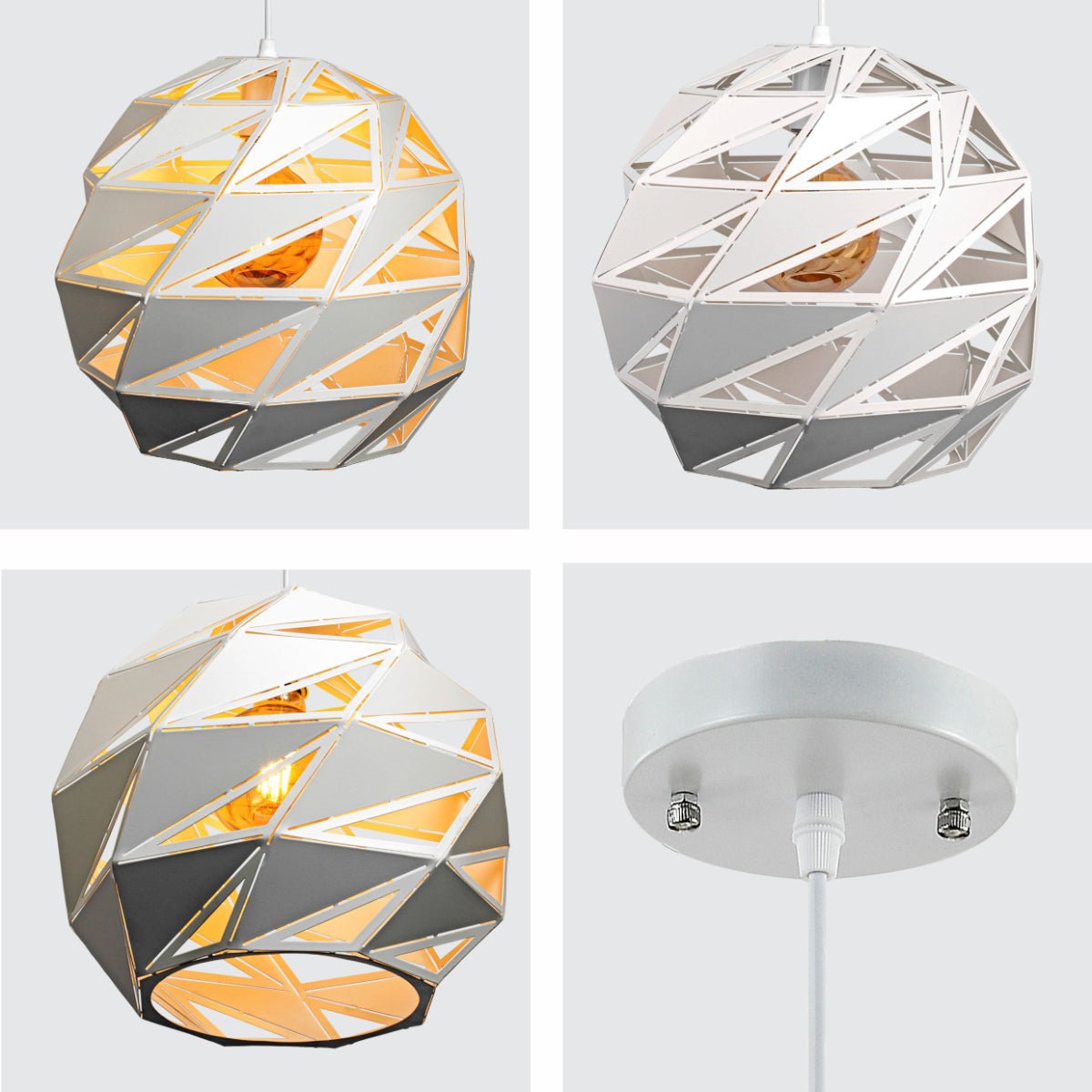 Detailed shots of White Metal Globe Polyhedral Pendant Ceiling Light with E27 | TEKLED 150-18270