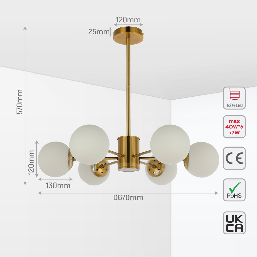 Size and tech specs of Luminary Opal Globe Chandelier | LED Illumination | Single or Dual Tier | TEKLED 158-19542